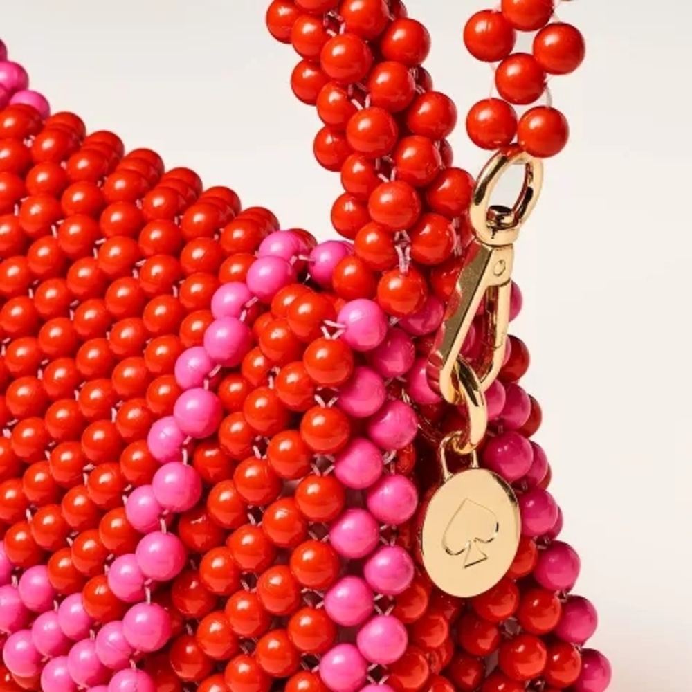 New Kate Spade Red Pink Beaded Handbag Clutch Bag Colorblock Crossbody Target - Picture 4 of 4